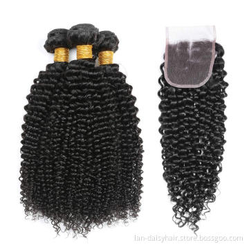 Afro kinky curly 3 bundles with closure peruvian human hair bundles with closure hair weave bundles with closure